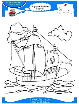 Çocuklar İçin Yelkenli-Gemi Boyama Sayfaları 